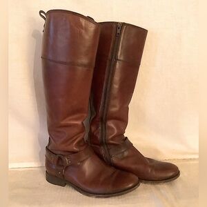 Frye Mellissa Harness Tall Leather Riding Boots, Sz 8